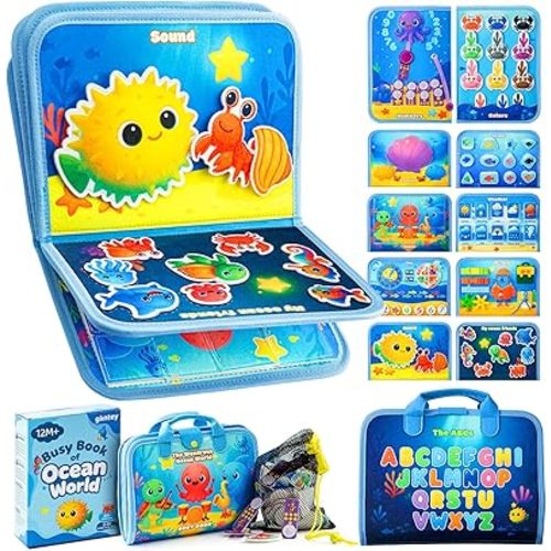 Busy Board Montessori Toys for Toddlers 1-3 Busy Book Sensory Toys for Girls Boys,Airplane Travel Activity Book Toy for 1 2 3 Year Old Birthday Gift,Fine Educational Preschool Learning Toy