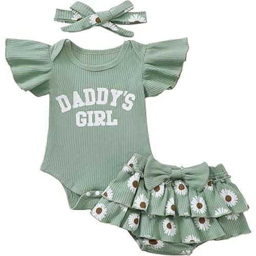Aunties Bestie Baby Girl Clothes Aunt Saying Letter Romper Tiered Ruffle Daisy Skirt Skort Newborn Coming Home Outfit