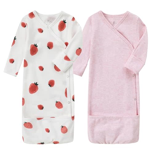 O2 BABY 100% Organic Cotton Kimono Gown with Mittens & Fold-Over Pouch (3-6M)