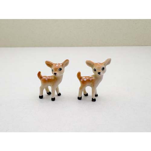 Adorable Tiny Ceramic Fawn Figurines, Set of 2 Baby Deer Ornaments for Woodland Nursery Decor or Collectors