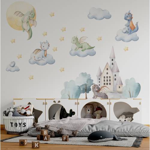 Dragon wall decal, nursery wall decal, dragon decals, kids room decal, gender neutral decal, cute dragon decal, dragon wall decals,