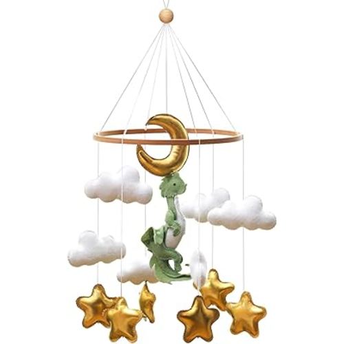 Wenqik Baby Crib Mobile for Nursery Decoration Green Leaf Flower Dragon Mobile for Crib Mobile Forest Green Forest Nursery Decor Nursery Baby Shower Gift for Boys and Girls (Dragon)