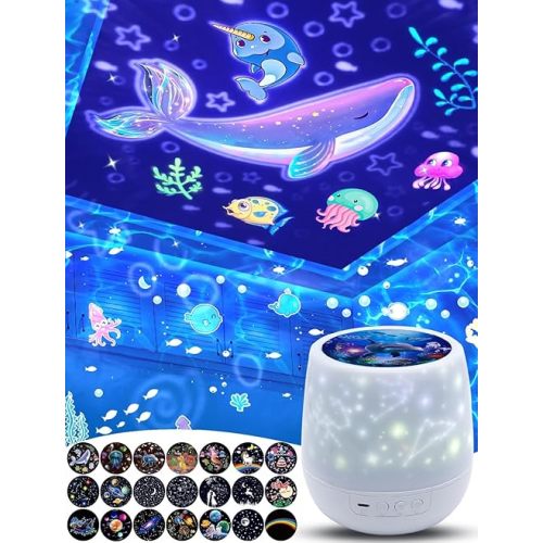 21 Sets of Films, Night Light Projector for Kids Bedroom, Ceiling, Baby Night Light Projector, Star Projector with 360° Rotation Dimmable for Baby Girls Boys, Birthday, Christmas, Nursery, Room Decor
