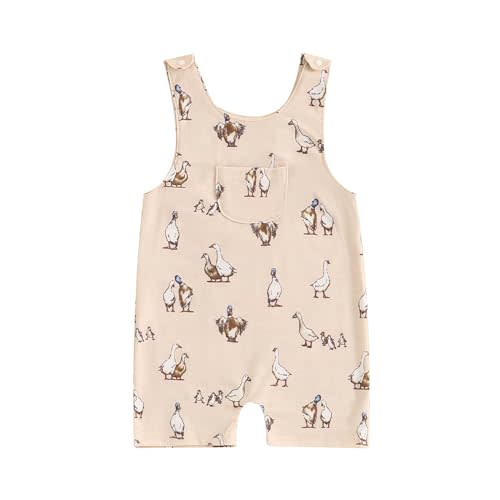 Gueuusu Duck Hunting Baby Boy Girl Clothes Puddle Duck Short Dungaree Romper Sleeveless Mallard Duck Overalls Clothes