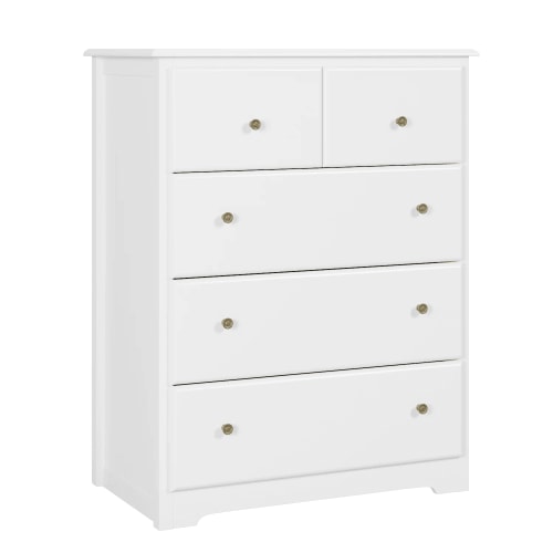 Homfa Modern Dresser of 5 Drawers, Dresser Chest with Easy Pull Handle for Bedroom, Living Room, White Finish