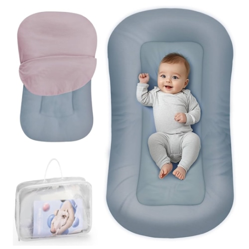 Baby Lounger - Baby Lounger Pillow for Newborn, 0-24 Months, Infant Lounger for Home and Travel, Co Sleeping Baby Nest, Newborn Babies Essentials Gifts, GrayishBlue (Lounger Cover Included)