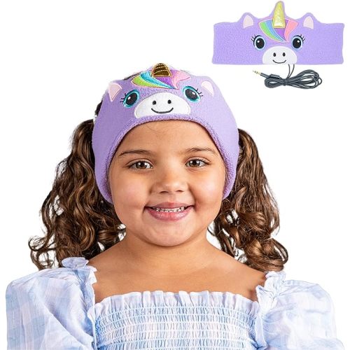 CozyPhones Kids Headphones for Girls, Thin Speakers & Soft Stretchy Headband, Volume Limited Toddlers & Childrens Earphones - Pink Unicorn