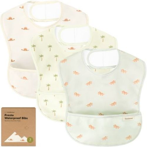 KeaBabies 3pk Presto Baby Bibs Waterproof with Food Catcher, Lightweight Toddler Bibs for Eating (Roarsome)