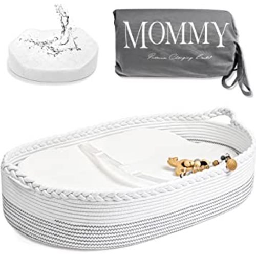 J&Joo Baby Changing Basket with Wipeable Waterproof Cover, Portable, Foldable Changing Pad for Dresser, Changing Table Topper, Living Room Changing Pad