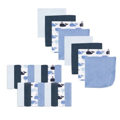 Luvable Friends Baby Boy Super Soft Bundle Washcloths, Whale, One Size