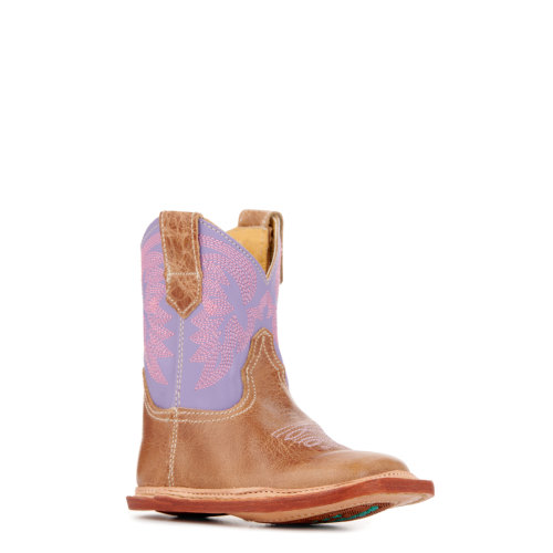 Roper Girls Cowbabies Tan and Purple Square Toe Cowboy Boots