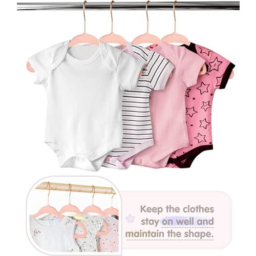 VIS'V Baby Hangers, 11 Inch Velvet Kids Hangers with 6 Pcs Clothes Size Dividers, Infant Toddler Nursery Closet Organization, Non Slip, Pink, 50 Pcs
