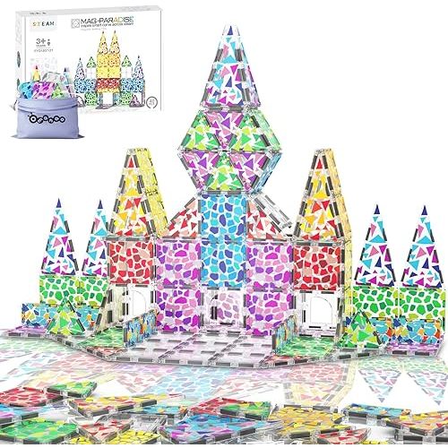 Magnetic Tiles Magnetic Building Blocks, 40PCS Building Blocks Set, Magnet Tile for Kids, Montessori Toys for 3+ Year Old Boys and Girls, Kids Toys Classroom Sensory Toy for Toddlers STEM Learning