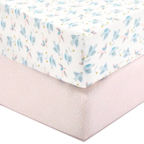 TILLYOU Baby Crib Sheets for Boys Girls, Super Soft Toddler Bed Sheets, 2 Pack Sheets for Standard Crib Mattress 28x52in, Lucky Pony Peace Dove and Big Pink Flower