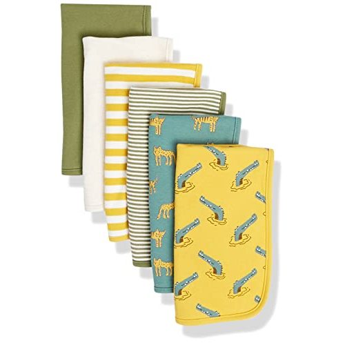Amazon Essentials Unisex Kids' Baby Burp Cloths, Pack of 6 - One Size - 6-pack Green Jungle