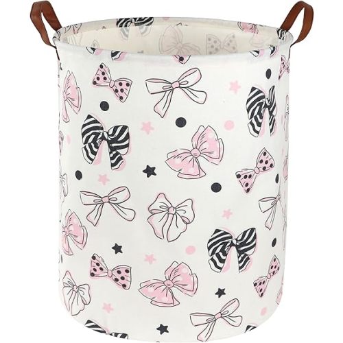 ESSME Pink Girls Hamper,Pink Laundry Hamper,Girls Laundry Hamper, Cute Storage Bin for Girls Room Decor,Baby Girl Laundry Basket, Nursery Hamper,Gift Baskets,Home Organizer(Bowknot)