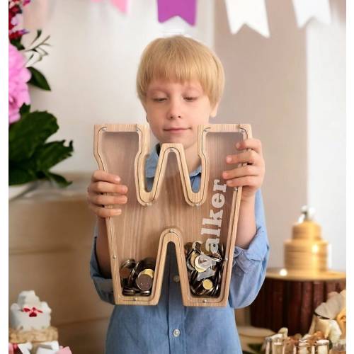 Large Wooden Custom initial Piggy Bank With Engraved  Name for Kids and Adults letter piggy bank Nursery Decor Wooden letter piggy bank