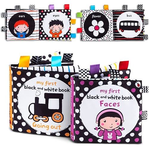 High Contrast Black and White Interactive Crinkle Soft Book Bundle for Infant Baby First Cloth Book Set Soft Activity