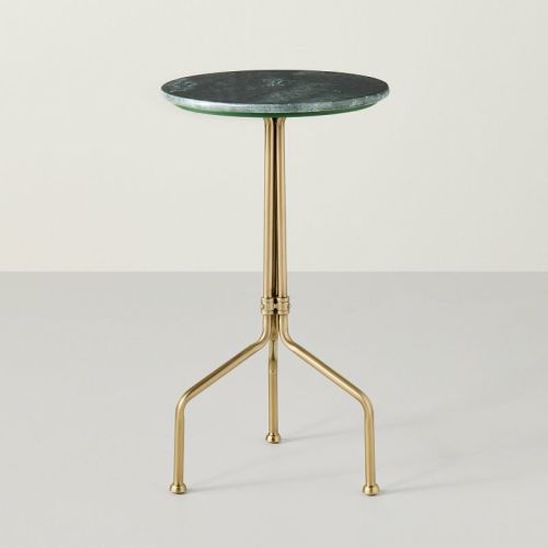 Marble and Brass Accent Side Drink Table - Warm Beige - Hearth & Hand™ with Magnolia: No Assembly, Iron Frame, 24" Height