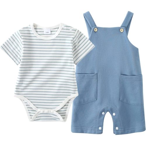 YALLET Newborn Baby Boy Clothes Infant Boy Outfits 3 6 12 18 Months Romper+Bib Suspender Shorts Summer Bodysuit Overalls Set