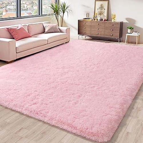 Keeko Extra Soft Area Rugs for Living Room Bedrooms, 6x9 Pink Fluffy Washable Bedroom Large Area Rug Cute Faux Fur Rug High Pile Carpet Indoor Rug for Girls Kids Nursery Baby Room Decor