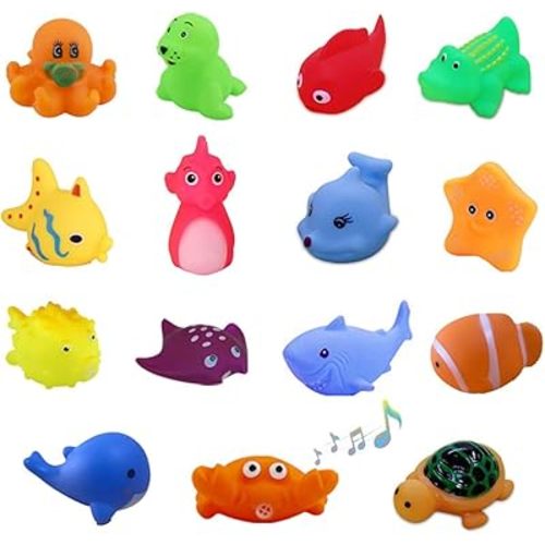 Preschool Bath Toys Rubber Floating Squeaky Baby Wash Shower Toy for Toddlers Kids Party Decoration15 Pcs (Sea Animal)