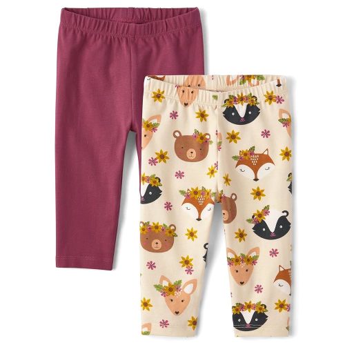 The Children's Place,Baby Girls,and Newborn Knit Pull On Pants,Harvest Print 2-Pack,3 Months,6 Months