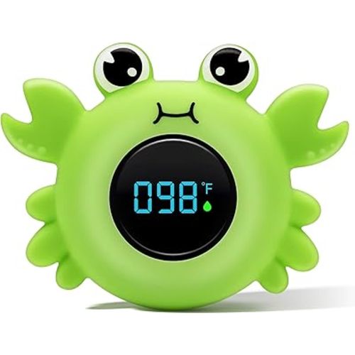 b&h Baby Bath Thermometer with LED Display, Newborn Water Temp Thermometer, Safety Water Sensor for Infants, Color-Coded Alerts, Tub Temperature Monitor, Cute Floating Bath Toy, Crab (Green)