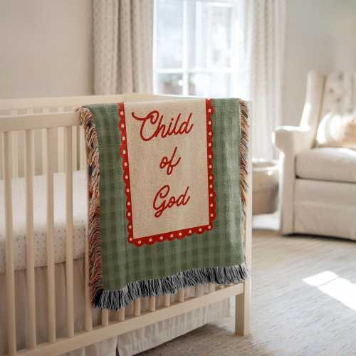 Christian Baby Blanket, Vintage Plaid Checkered Child of God Woven Blanket, Faith-Based Newborn, Baptism & Baby Shower Gift