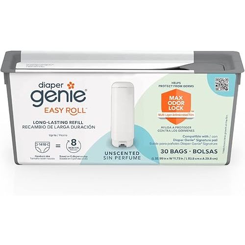 Diaper Genie Easy Roll Refill with 30 Bags | Lasts Up to 8 Months or Holds Up to 1410 Newborn Diapers Per Refill