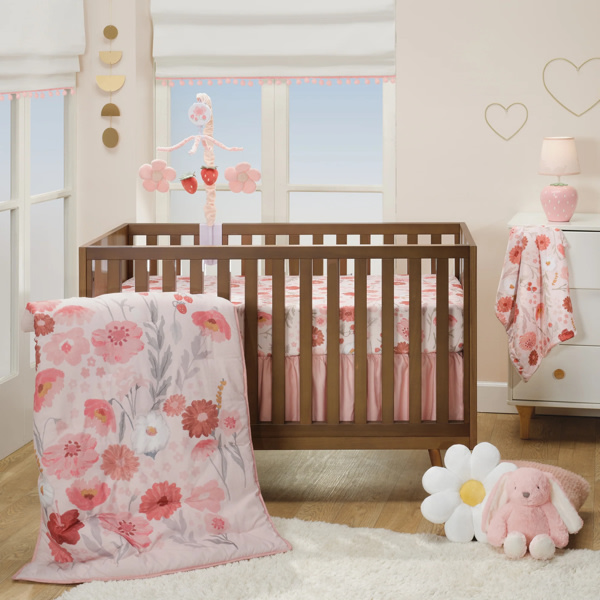 Flower Power 3-Piece Floral Baby Nursery Crib Bedding Set – Lambs & Ivy