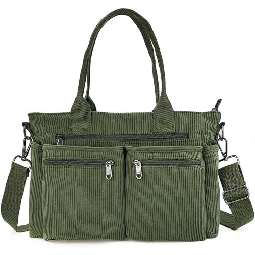 KAMEILONG Womens Casual Corduroy Tote Bags with Multiple Pockets Hobo Crossbody Bag Travel Shoulder Bags Cute Purse Handbag