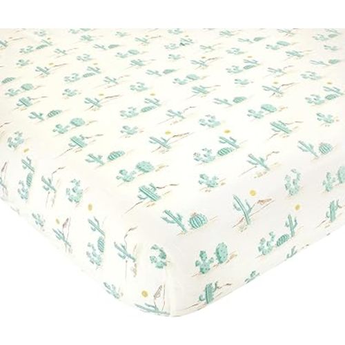 Hudson Baby Unisex Baby Cotton Fitted Crib Sheet, Desert Cactus, One Size