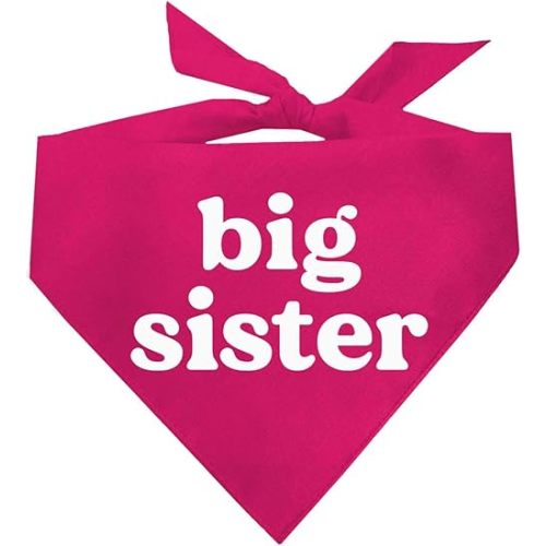 Big Sister Dog Bandana | 100% Cotton Adjustable Triangle | Made in USA | New Baby | Pregnancy Announcement Photoshoot Prop | Gender Reveal | Hot Pink One Size (933)