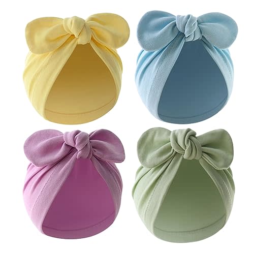 4PCS Newborn Baby Bow Knot Turban Hat Infant Toddler Hospital Hat Cotton Head Wrap Beanie Cap