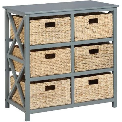 eHemco 3 Tier X-Side End Storage Drawers with 6 Wicker Baskets, Gray