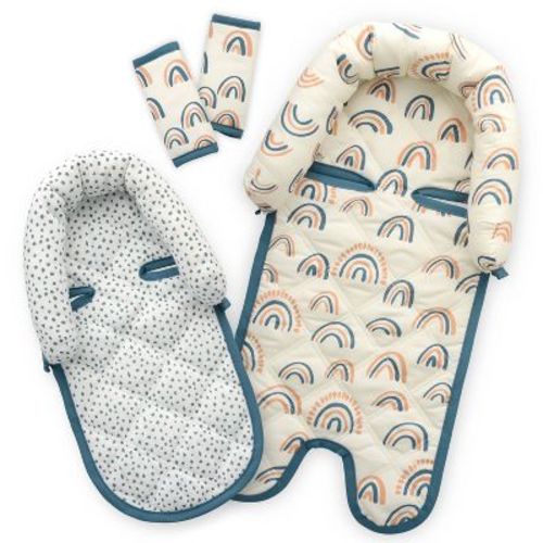 Goldbug Duo Car Seat Head Support And Strap Cover - Car Seat Insert For Baby - Gray Ticking Stripe
