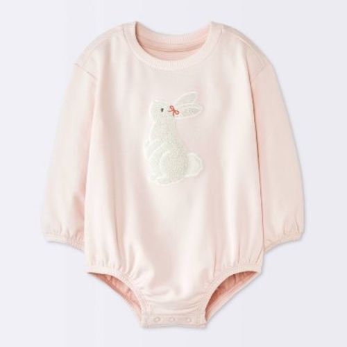 Baby Girls' Bunny Graphic Long-Sleeve Bubble Romper - Cloud Island™ Pink 12M
