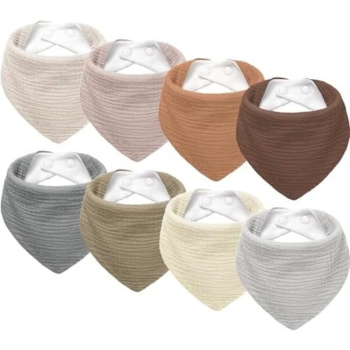 Susurration Muslin Baby Drool Bibs 8Pack Soft Triangular Adjustable Baby Bandana Bibs for Unisex Girls & Boys