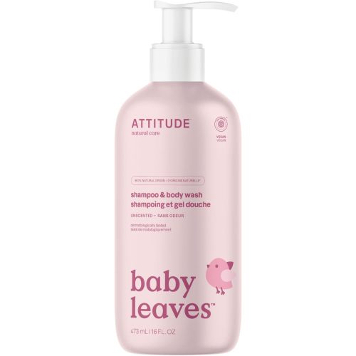 ATTITUDE Baby 2-in-1 Shampoo and Body Wash, EWG Verified, Dermatologically Tested, Vegan, Unscented, 473 mL - Fragrance-Free - 473 ml (Pack of 1)