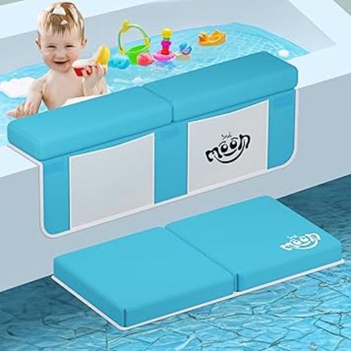 Comfortable Baby Bath Kneeler and Elbow Rest Pad Set - 1.5" Memory Foam, Quick Dry Non-Slippery Bath Kneeling Pad for Bathing Baby - Fordable Bathtub Kneeler and Elbow Rest Pad with Toy Organizer Mesh