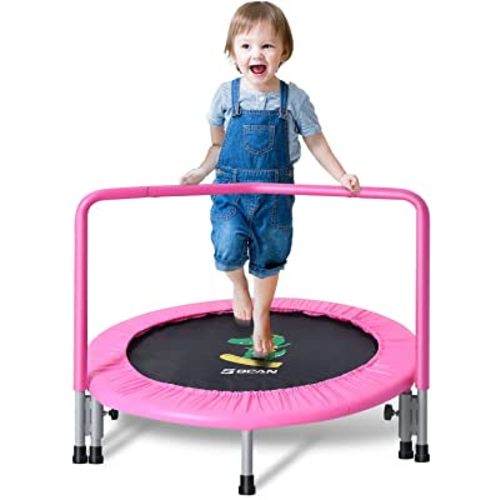 BCAN 36'' Mini Folding Ages 2 to 5 Toddler Trampoline with Handle for Kids, Two Ways to Assemble The Handle, Indoor/Garden Toddlers Trampoline with Super Safe Cover for Toddlers