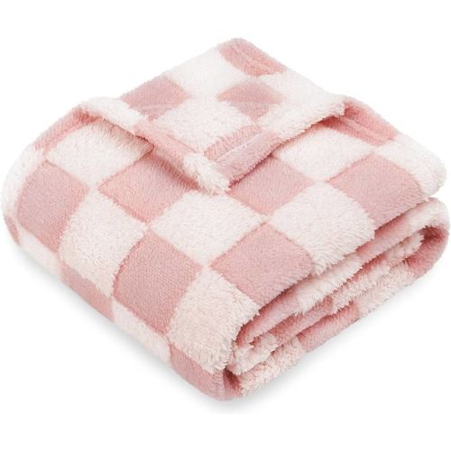HOMRITAR Baby Blanket for Girls 3D Checkered Fleece Fluffy Fuzzy Checkerboard Grid Warmer Shaggy Soft Cozy Fuzzy Bed Blanket for Toddler, Newborn or Infant Pink 30 x 40 Inch