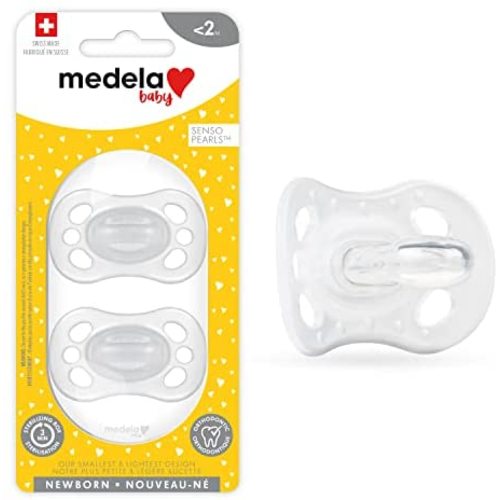 Medela Baby Pacifier | Newborn 0-2 Months | 2-Pack | Includes sterilizing case | Silicone- and BPA-Free | Supports Natural Suckling | Clear