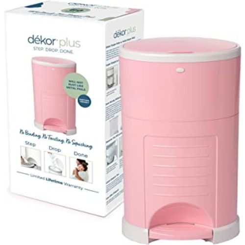 Dekor Plus Hands-Free Diaper Pail | Soft Pink | Easiest to Use | Just Step – Drop – Done | Doesn’t Absorb Odors | 20 Second Bag Change | Most Economical Refill System |Great for Cloth Diapers