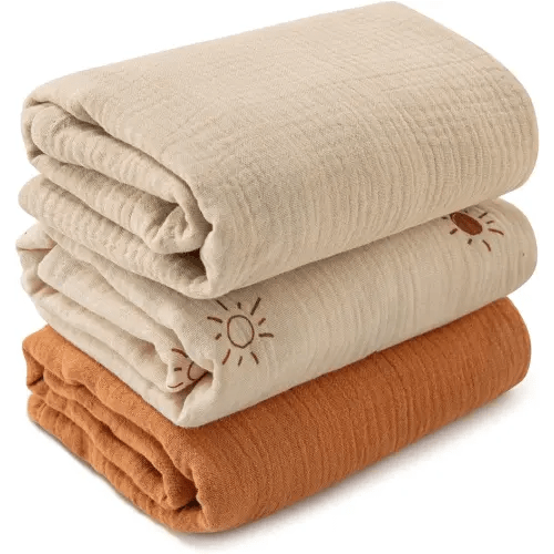 Muslin Swaddle Blankets for Newborn, 3 Pack Breathable Soft Receiving Blanket, Large 38 x 40 inches Swaddle Wrap Burping Clothes, Essentials Infant Shower Items, Toddler Gift (Elegant Colors)