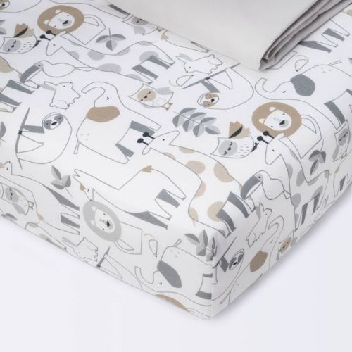Crib Fitted Sheets Animals And Gray Solid - Cloud Island™ - 2pk : Target