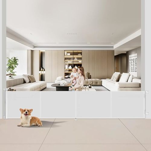 71 inch Retractable Baby Gates 34 inch Tall, Retractable Gate with Reinforced Strip Design to Prevent Crawling Through, 6 FT Retractable Dog Gate for Stairs, Doorways, Hallways, Indoor/Outdoor
