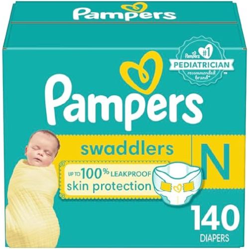 Pampers Baby Diapers - Swaddlers - Size 0, 140 Count, Ultra Absorbent Disposable Newborn Diaper