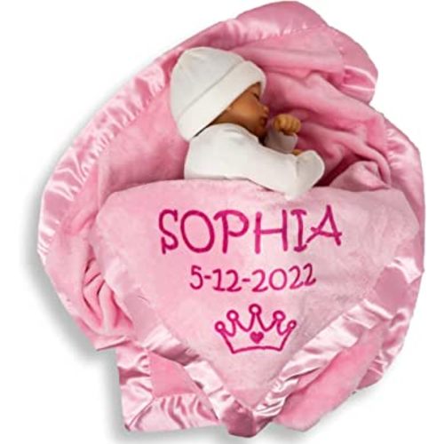 Custom Catch Personalized Princess Baby Blanket for Girl - Newborn or Infant Name Gift - Pink or Blue (2 Text Lines)